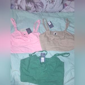 Universal Thread Set Of 3 Linen Crop Tops